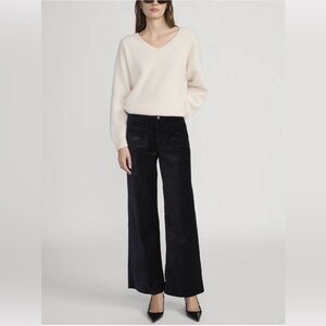 Frame Denim Sz 32 The Slim Palazzo Black High-Rise Jeans with Brass Button